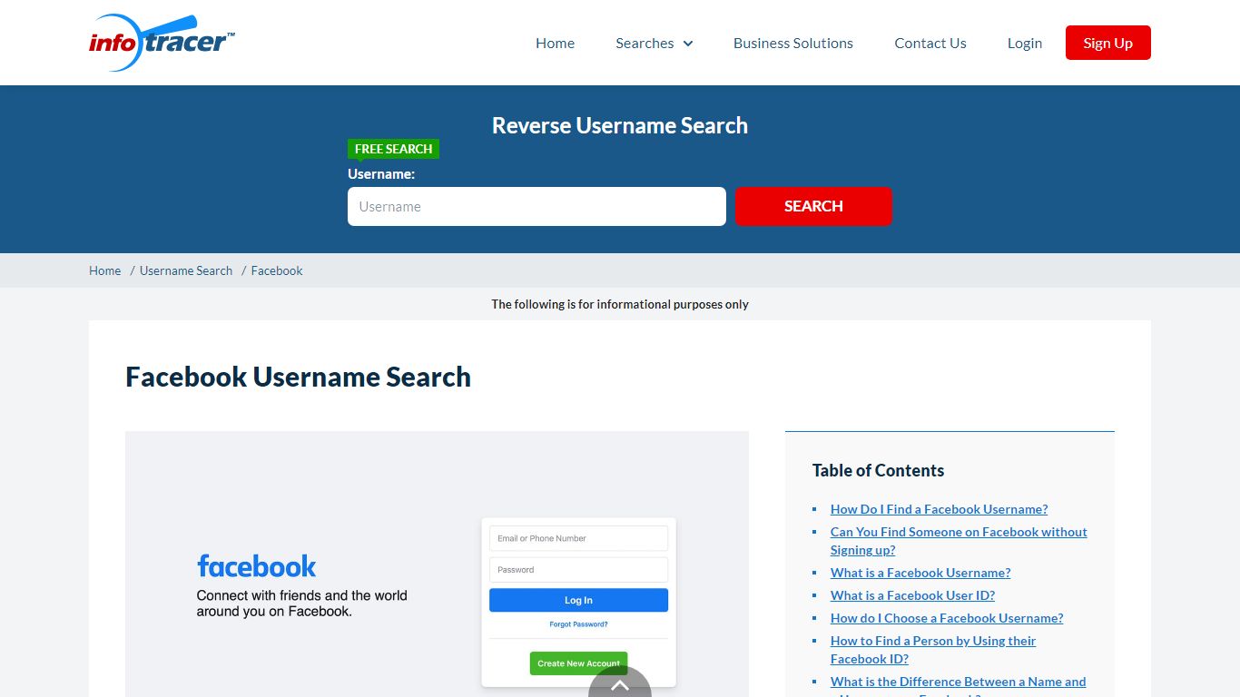 Facebook Username and User ID Search - InfoTracer